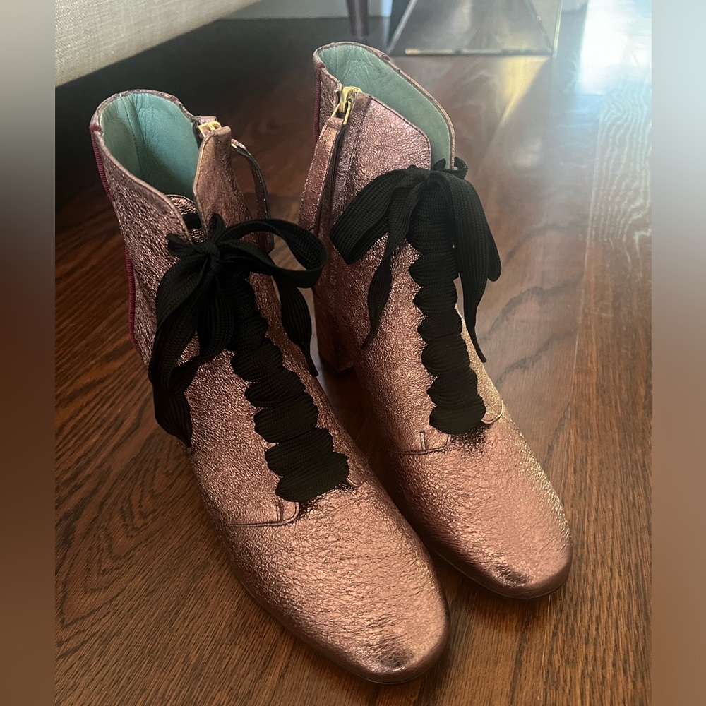 Free People pink foil ankle boos.
